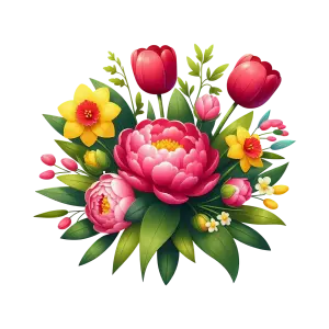Colorful Spring Flower Bouquet with Tulips and Daffodils