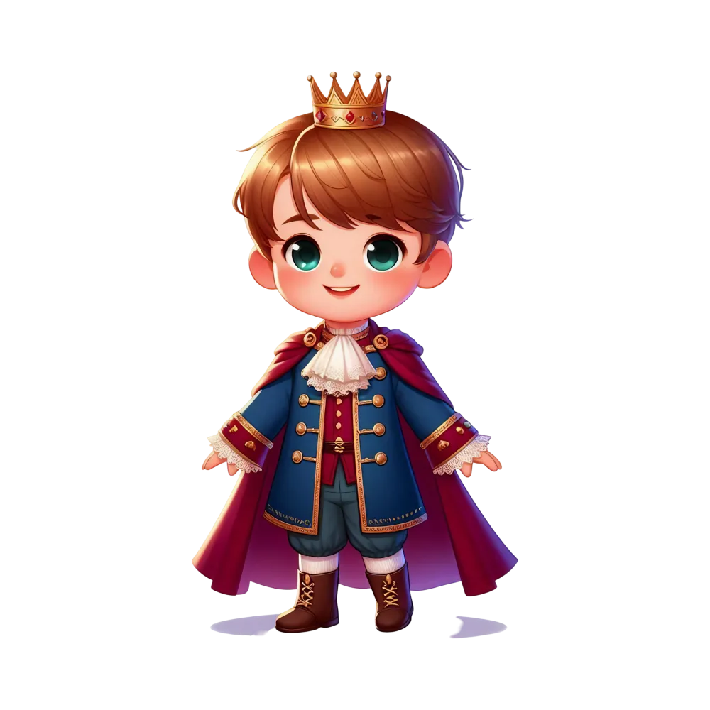 Cute Little Prince Character with Crown and Royal Outfit