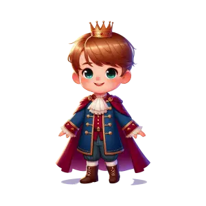 Cute Little Prince Character with Crown and Royal Outfit