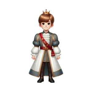 Cartoon Boy Prince in Royal Attire with Crown
