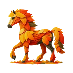 Autumn Horse Made of Multicolored Leaves