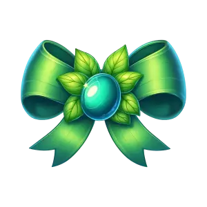 Green Ribbon Bow with Blue Gem and Leaves