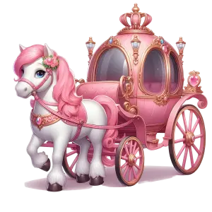 Pink Fairy Tale Horse-Drawn Carriage with White Horse
