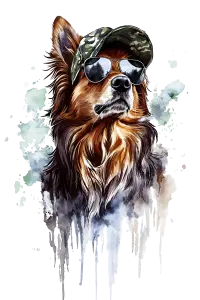 Cool Dog Wearing Camouflage Cap and Sunglasses Artistic Illustration