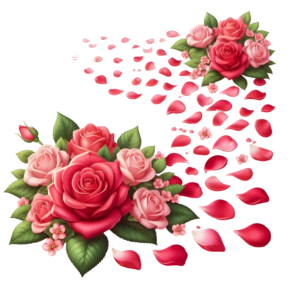 Beautiful Pink and Red Rose Bouquet with Scattered Petals