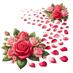 Beautiful Pink and Red Rose Bouquet with Scattered Petals