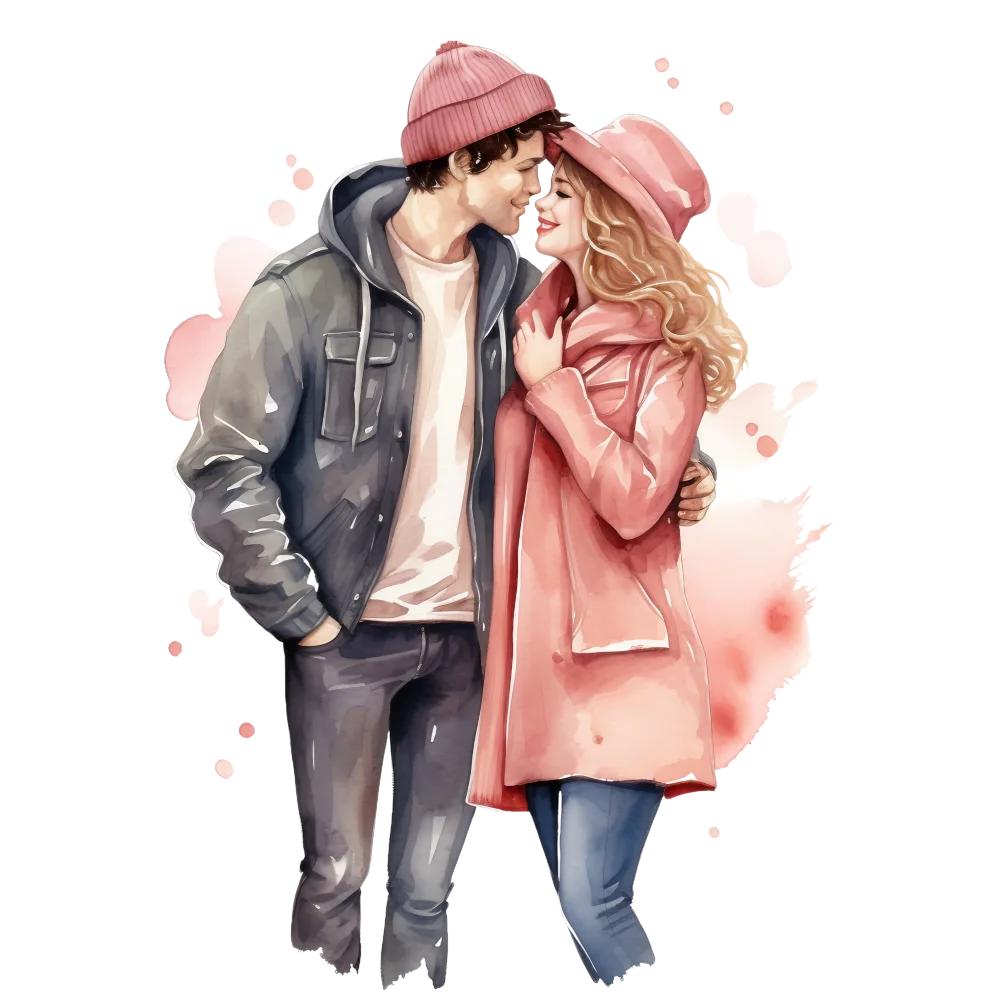 Couple in Warm Winter Clothes Embracing and Smiling