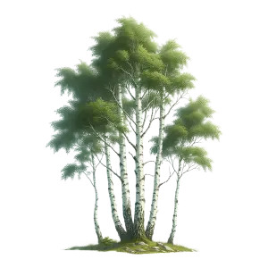 Cluster of Birch Trees with Green Leaves