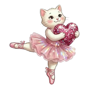 Cute Ballerina Cat Holding Sparkling Heart