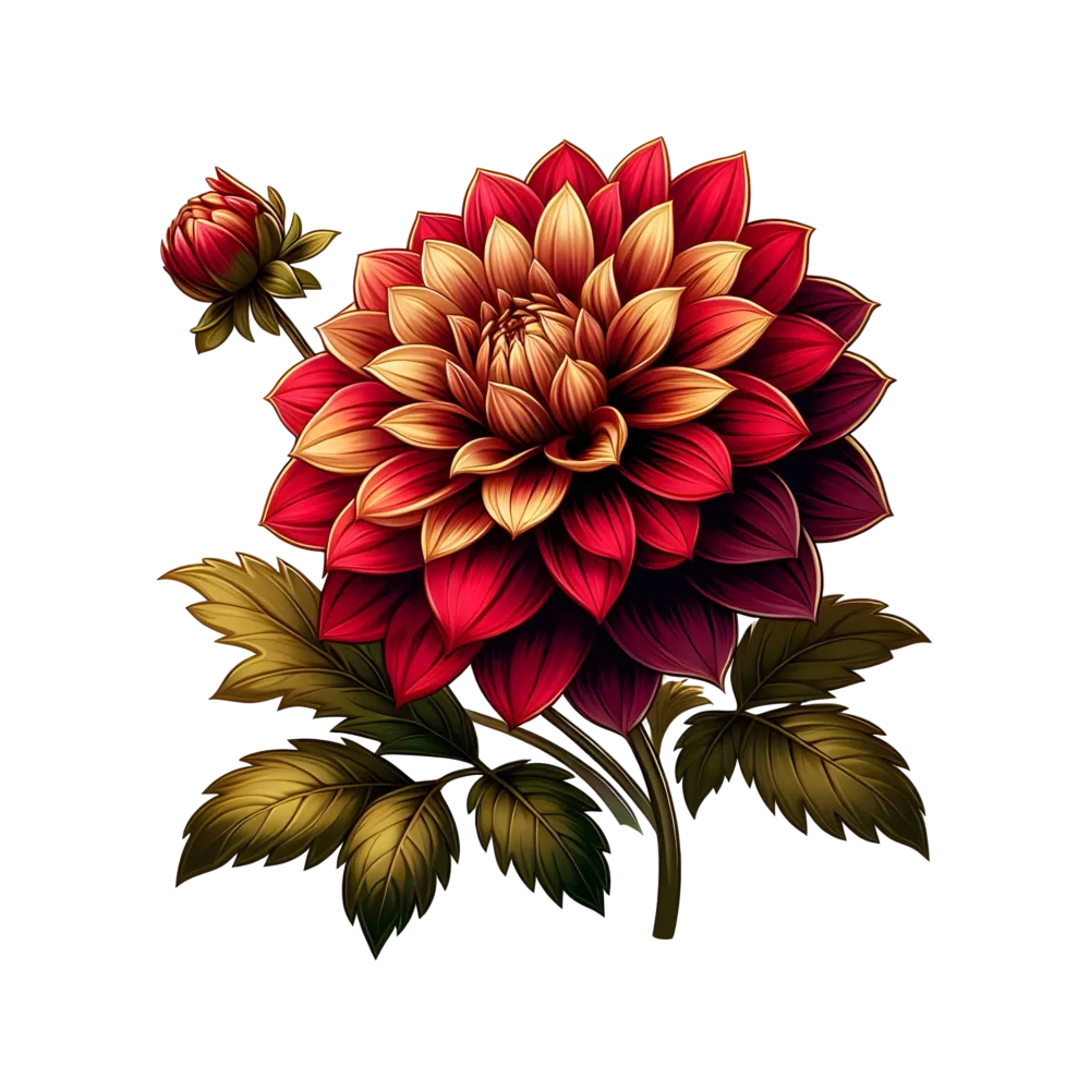 Detailed Dahlia Flower with Gradient Red and Yellow Petals
