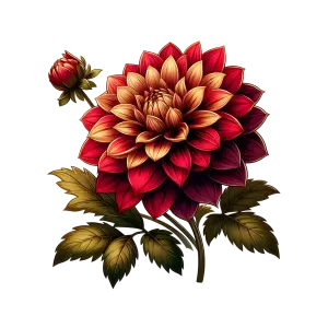 Detailed Dahlia Flower with Gradient Red and Yellow Petals