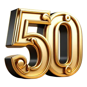 Gold 3D Number 50 with Decorative Details