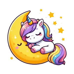 Cute Sleeping Unicorn on Moon with Stars