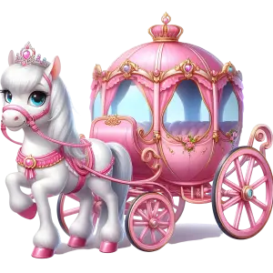 Cute White Pony with Pink Princess Carriage
