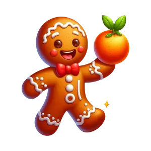 Cute Gingerbread Man Holding an Orange with Leaves