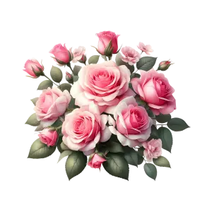 Pink and White Rose Flower Bouquet with Green Leaves