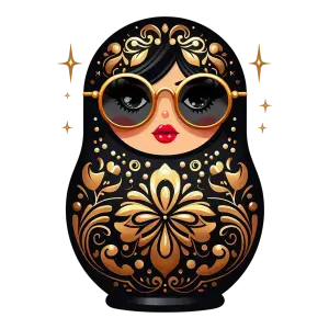 Black and Gold Matryoshka Doll with Sunglasses