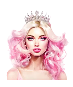 Portrait of a Blonde Woman with Pink Hair and Crown