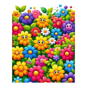 Colorful Cartoon Flowers with Smiley Faces