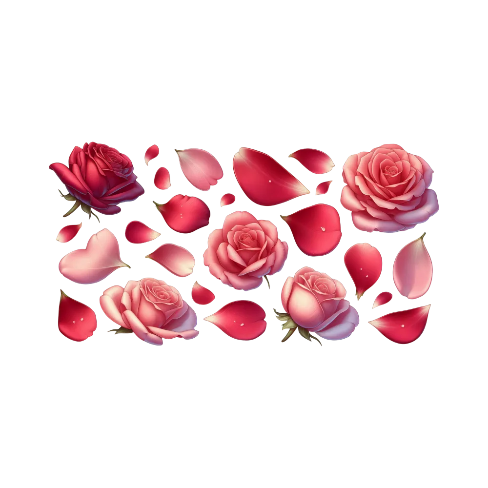 Collection of Red and Pink Rose Flowers and Petals