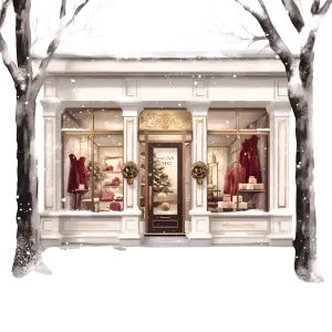 Winter Boutique Storefront with Holiday Decorations