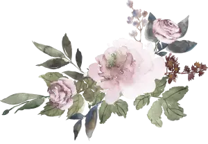 Watercolor Floral Arrangement with Pink Roses and Green Leaves