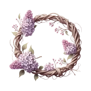 Floral Wreath with Pink Lilac Blossoms and Twisted Branch Frame