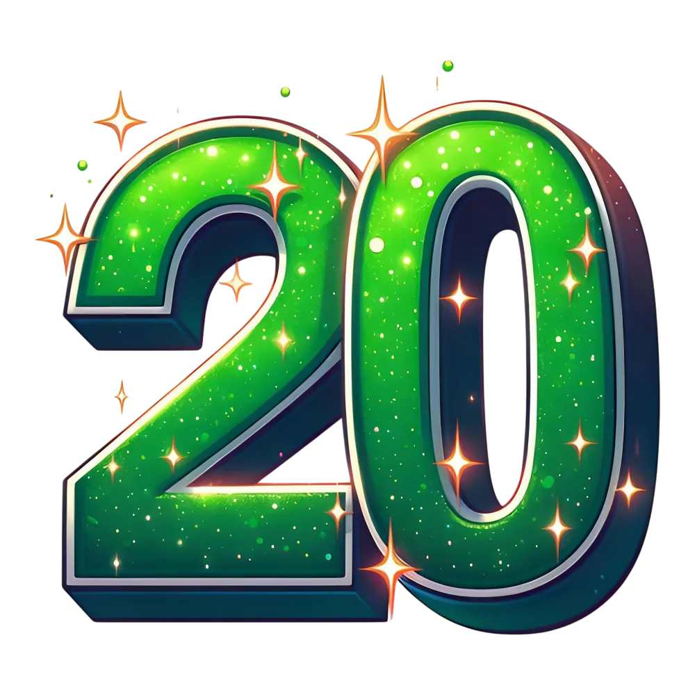 Green Glitter Number 20 with Sparkles