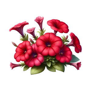 Vibrant Red Petunia Flower Bouquet with Green Leaves
