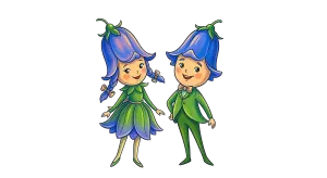 Cute Flower Children Characters with Blue Bell Hats