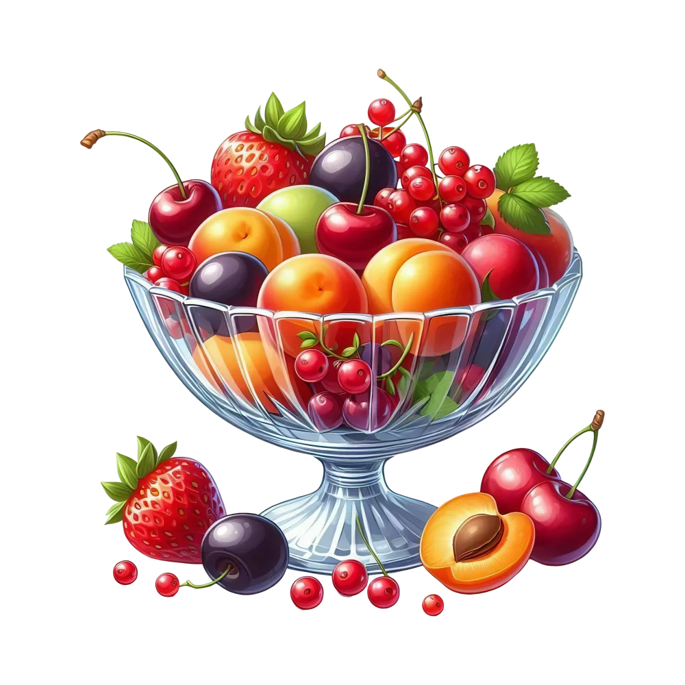 Glass Bowl with Mixed Summer Fruits Illustration