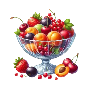 Glass Bowl with Mixed Summer Fruits Illustration