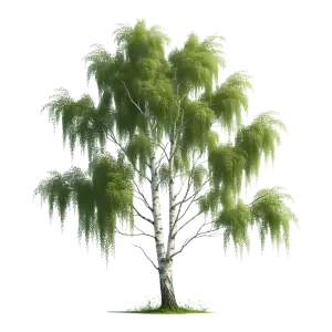 Green Weeping Birch Tree with White Bark