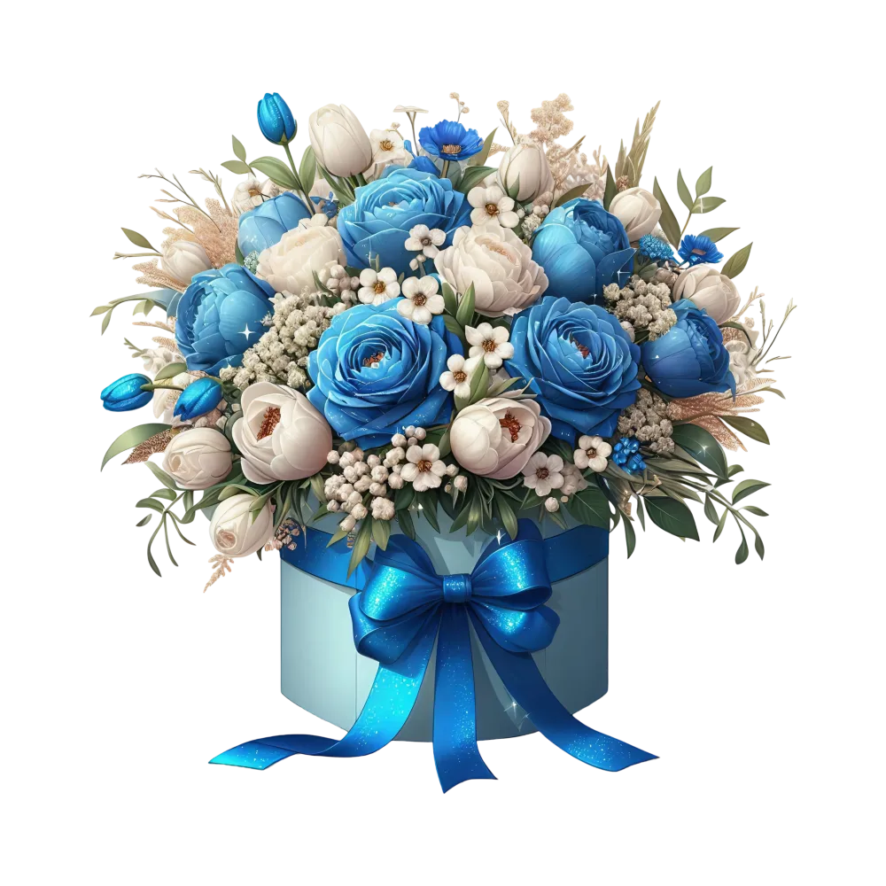 Elegant Blue and White Floral Bouquet in Gift Box