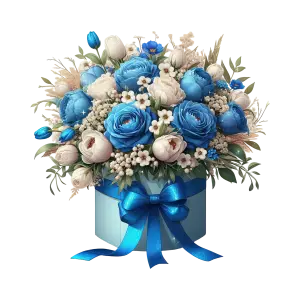 Elegant Blue and White Floral Bouquet in Gift Box