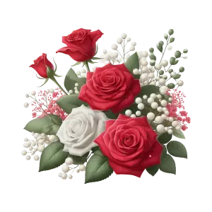 Red and White Roses Floral Bouquet with Baby's Breath