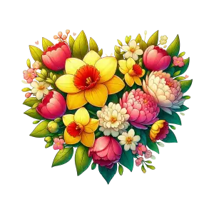 Colorful Floral Heart Bouquet with Daffodils and Tulips