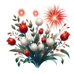 Red and White Tulip Bouquet with Firework Effects