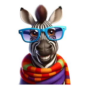Stylish Zebra with Blue Glasses and Colorful Scarf