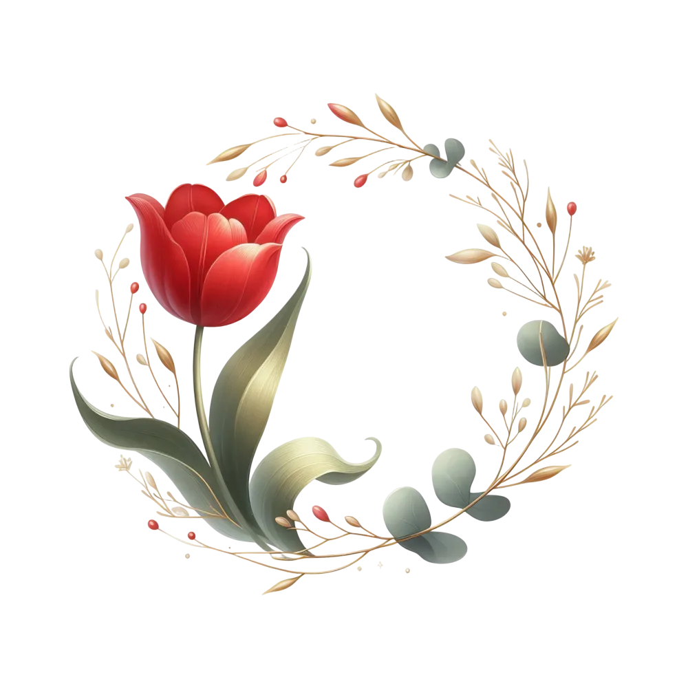 Red Tulip and Golden Leaf Floral Wreath