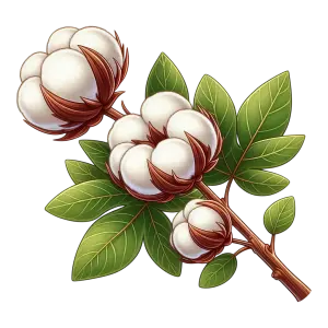 Cotton Plant Branch with Cotton Bolls and Leaves Illustration