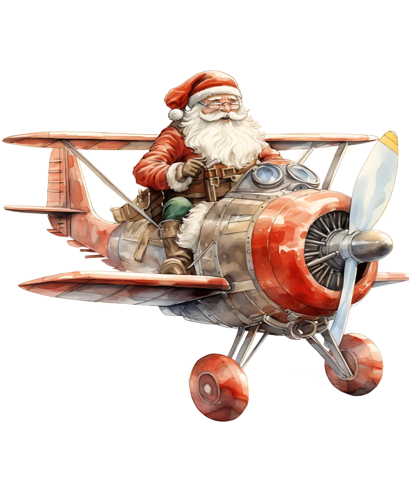 Santa Claus Flying Vintage Red Airplane
