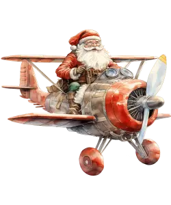 Santa Claus Flying Vintage Red Airplane