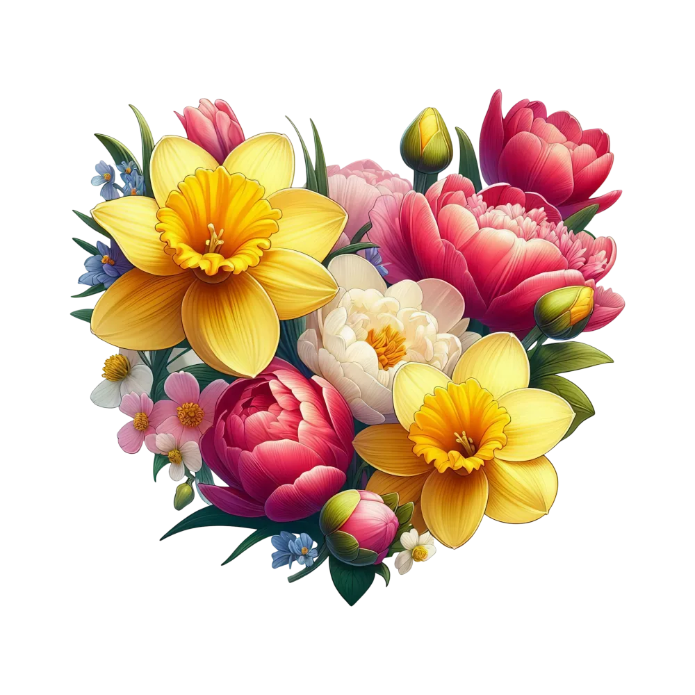 Heart-Shaped Bouquet of Daffodils and Peonies