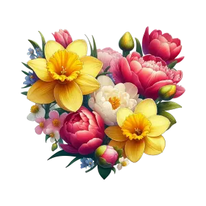Heart-Shaped Bouquet of Daffodils and Peonies
