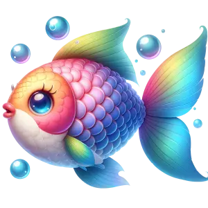 Colorful Cartoon Goldfish with Bubbles