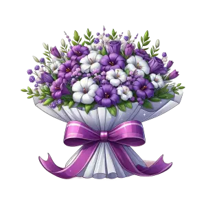 Purple and White Flower Bouquet with Ribbon