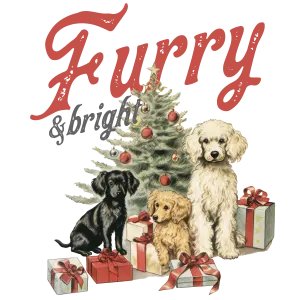 Vintage Christmas Puppies with Gifts and Tree