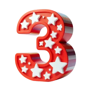Red and White Number 3 with Stars Decoration