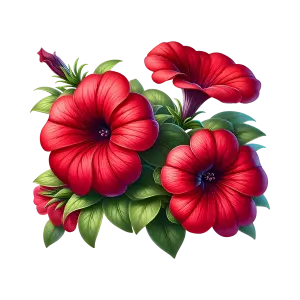 Vibrant Red Petunia Flowers with Green Leaves